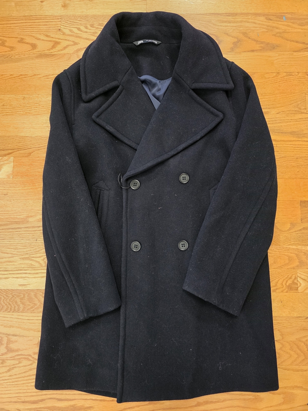 Zara Women's Double-Breasted Peacoat in Black